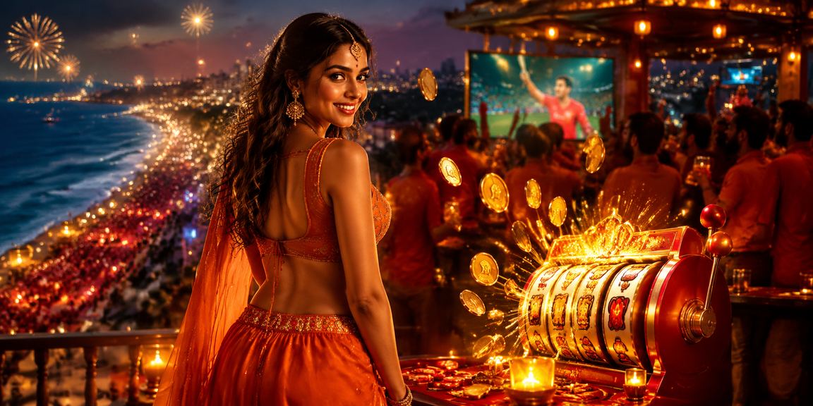 Cricket betting excitement with red and gold theme in India
