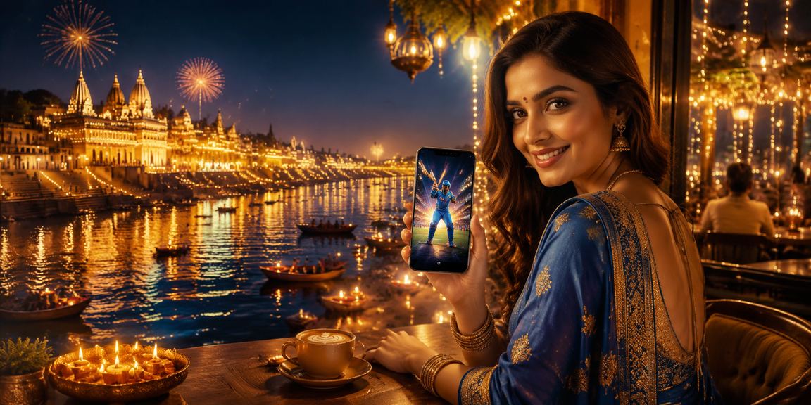 Diwali festival celebrations at Varanasi ghats alongside card games